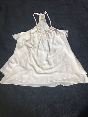 White Floral-Trim Halter Top